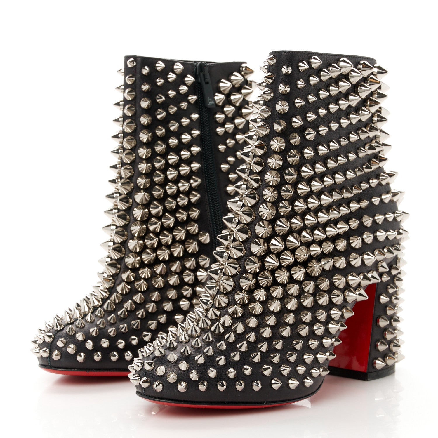 Christian Louboutin Calfskin Louise Capet Spikes 85 Boots 35.5 Black Silver 3 of 8
