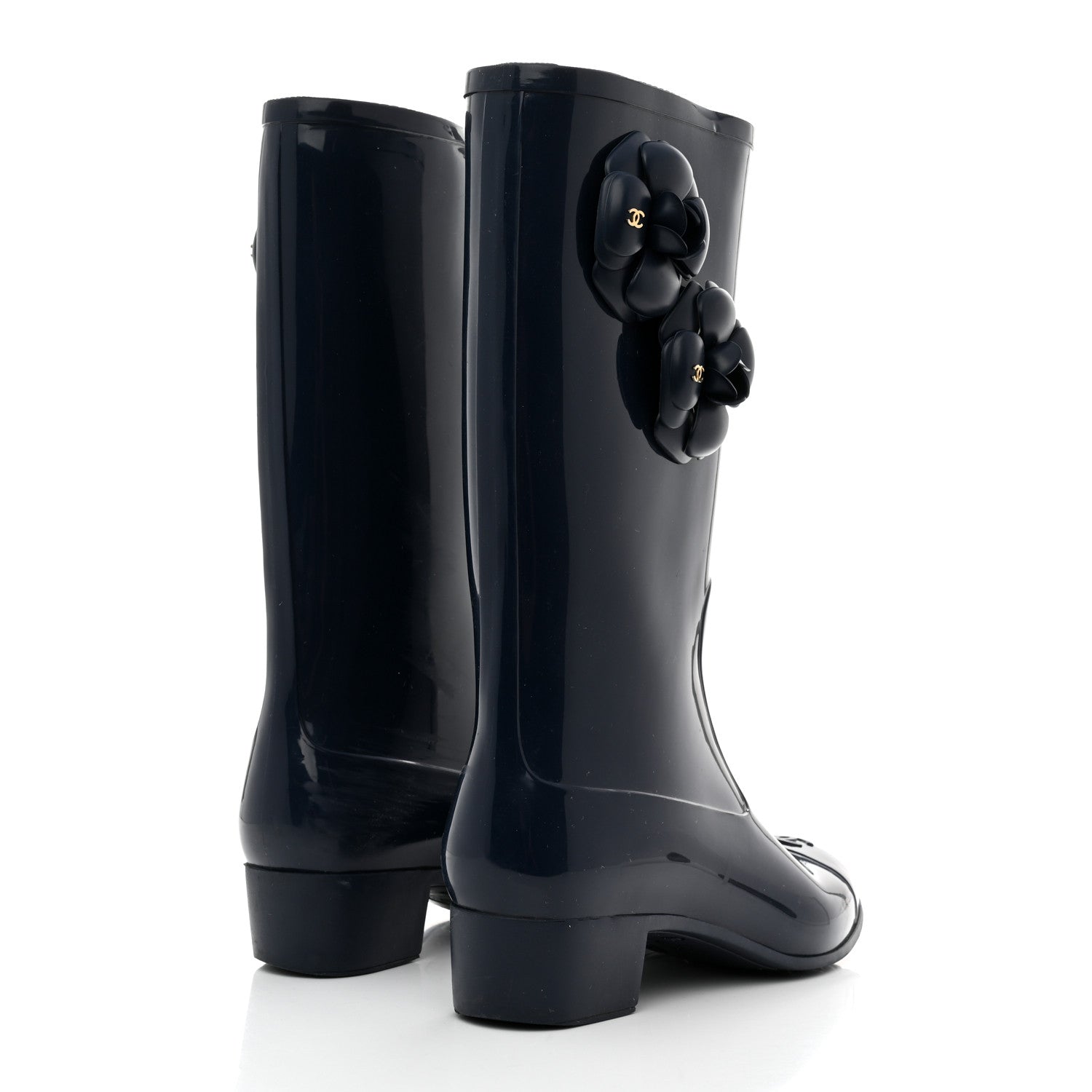 Chanel Rubber Camellia Rain Boots 41 Dark Blue 4 of 7