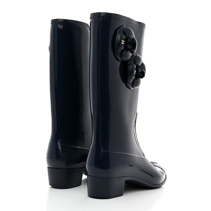 Chanel Rubber Camellia Rain Boots 41 Dark Blue 4 of 7
