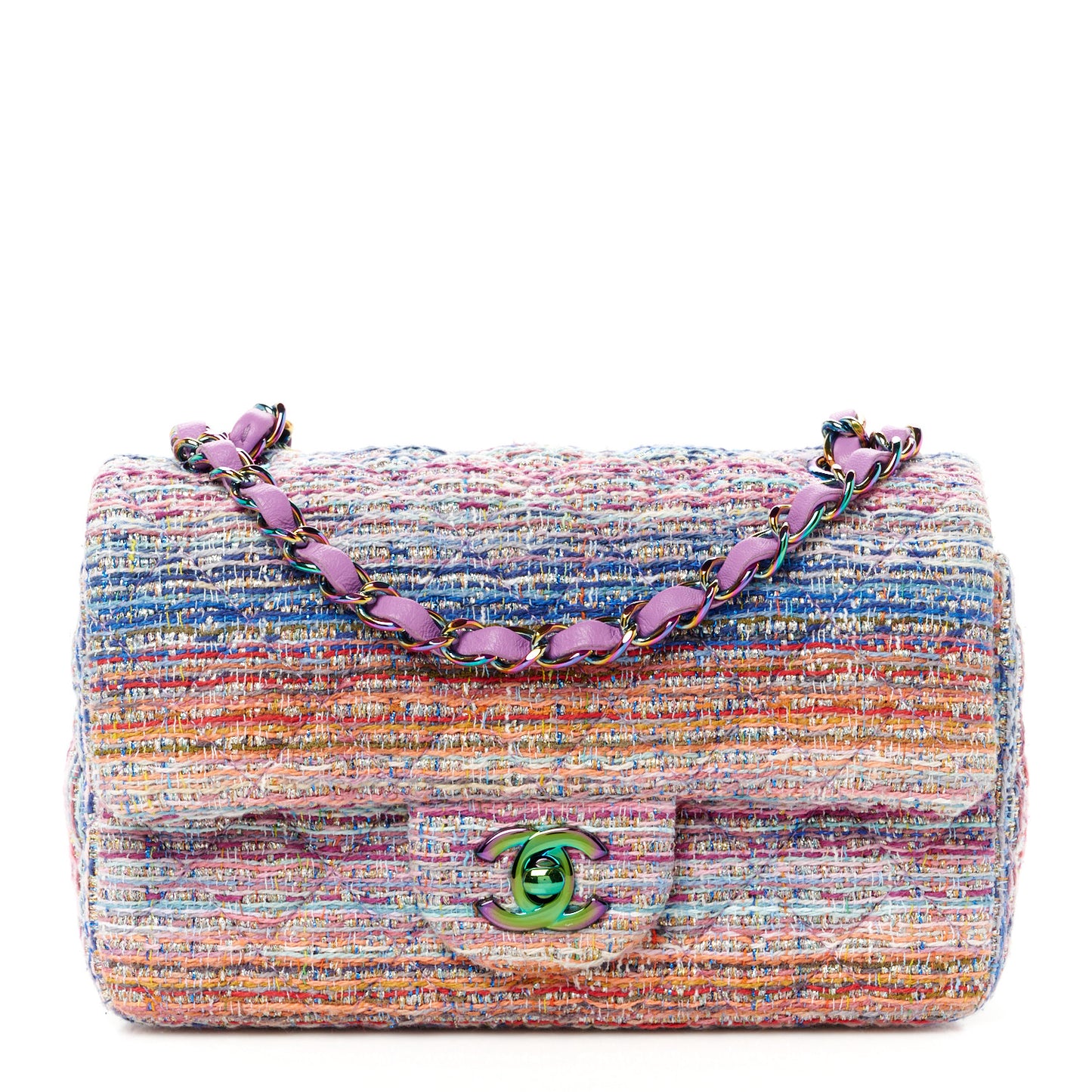 Tweed Quilted Mini Rectangular Flap Blue Pink Orange