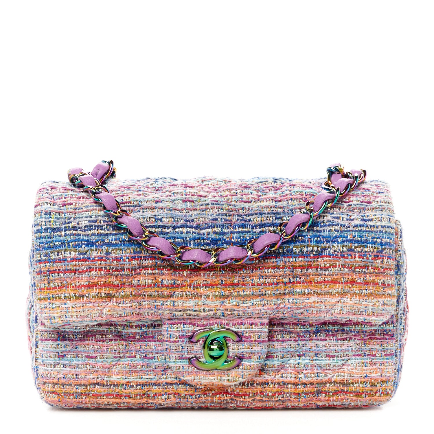 Chanel Tweed Quilted Mini Rectangular Flap Blue Pink Orange 1 of 11