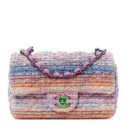 Chanel Tweed Quilted Mini Rectangular Flap Blue Pink Orange 1 of 11