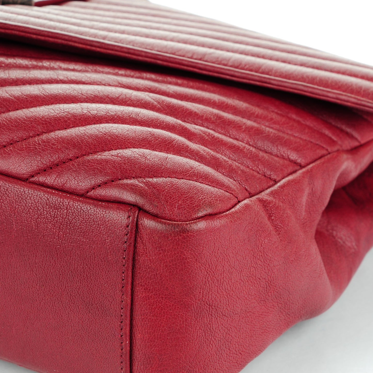 Sheepskin Matelasse Chevron Large Monogram Satchel Red