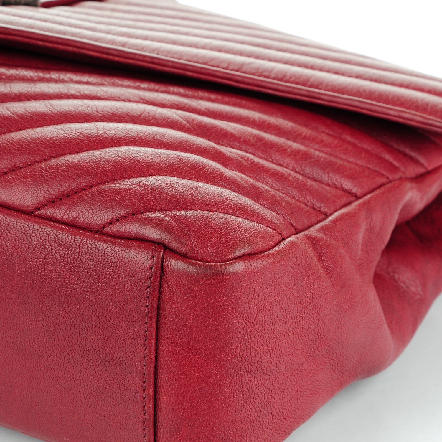 Saint Laurent Sheepskin Matelasse Chevron Large Monogram Satchel Red 10 of 12
