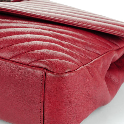 Saint Laurent Sheepskin Matelasse Chevron Large Monogram Satchel Red 10 of 12
