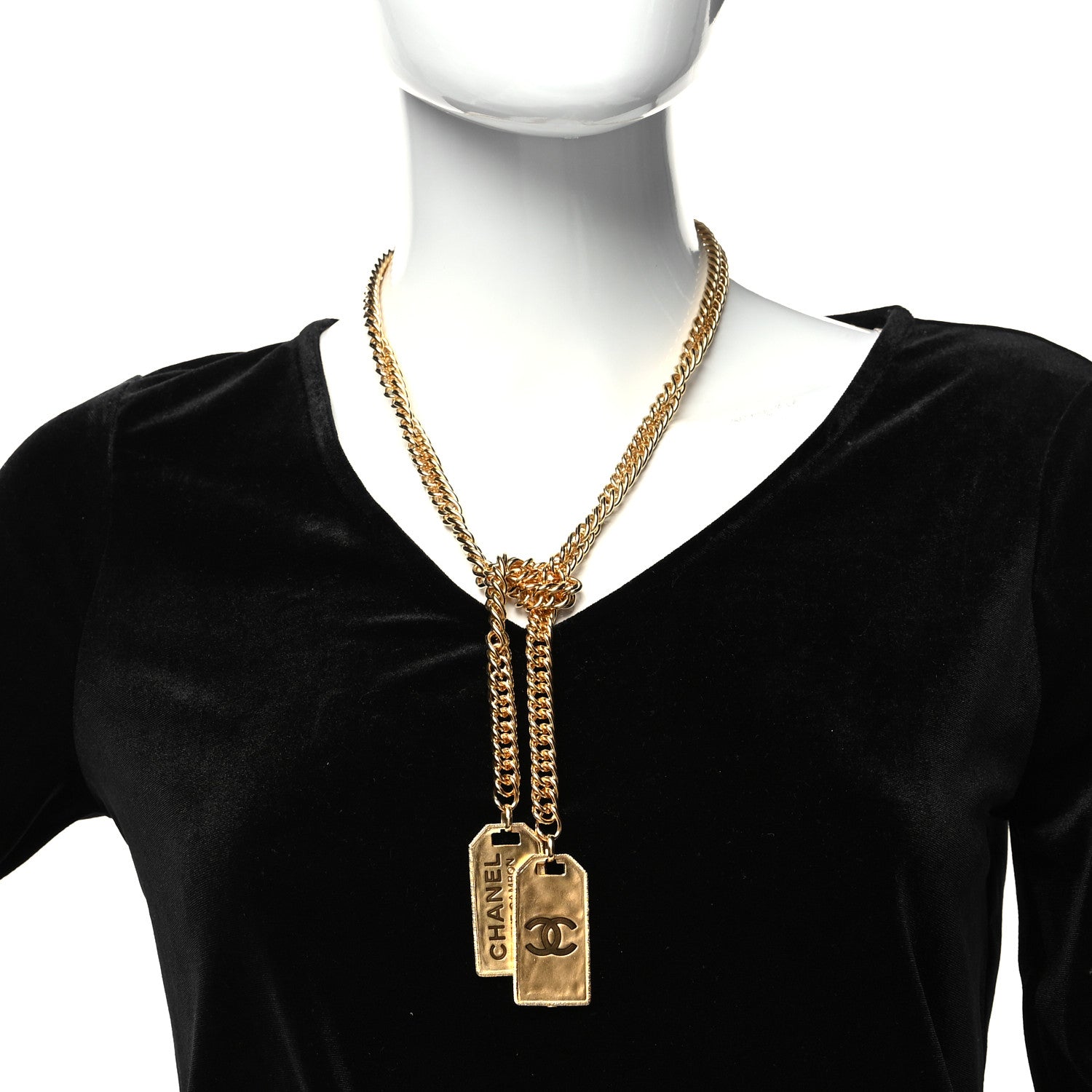 Chanel Metal ID Dog Tag Charm Necklace Gold 2 of 4
