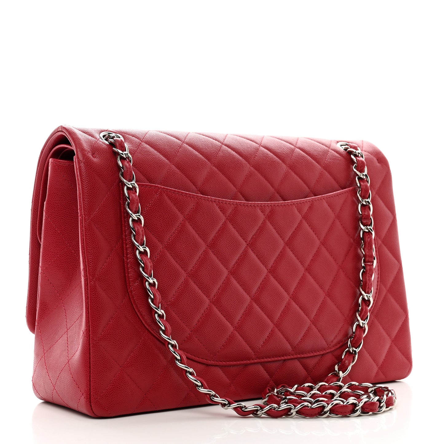 Iridescent Caviar Quilted Maxi Double Flap Red