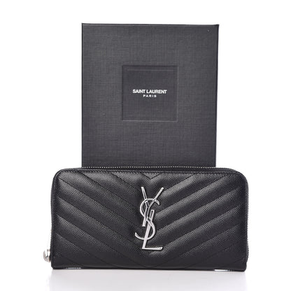 Saint Laurent Grain De Poudre Matelasse Chevron Monogram Zip Around Wallet Black 7 of 7