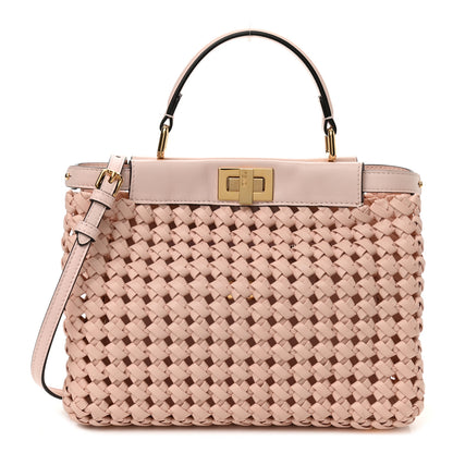 Fendi Nappa Woven Mini Peekaboo Iconic Satchel Rosa Confetto 1 of 10