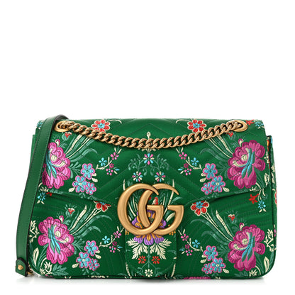 Gucci Jacquard Matelasse Floral Medium GG Marmont Shoulder Bag Green 1 of 10