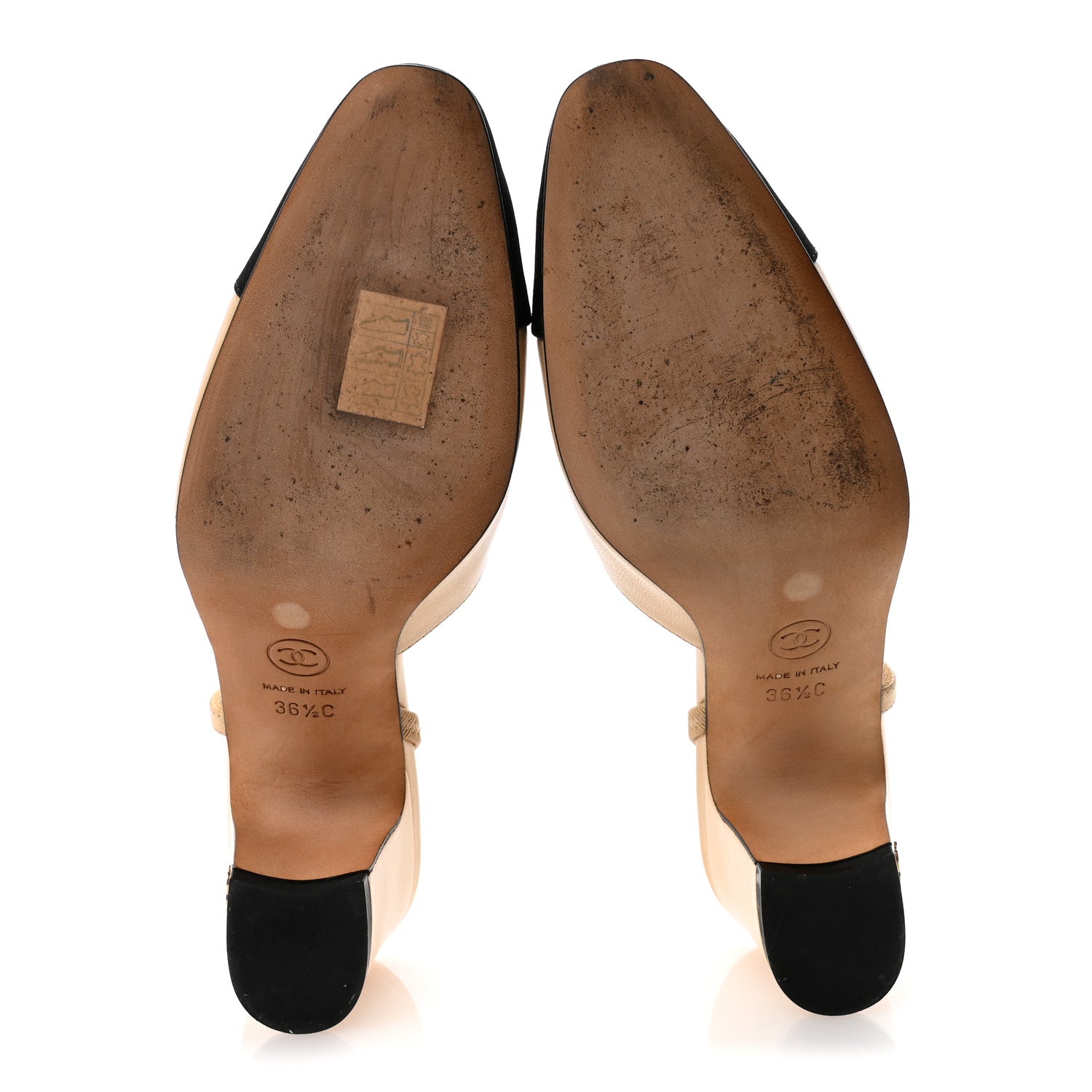 Chanel Goatskin Grosgrain Cap Toe CC Slingback Pumps 36.5 Beige Black 6 of 9