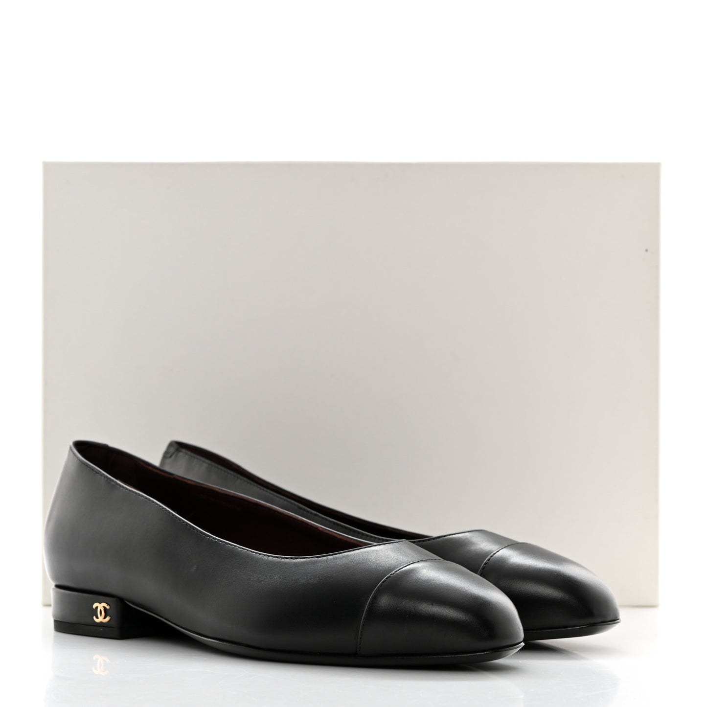 Lambskin Cap Toe Ballerina Flats 36 Black