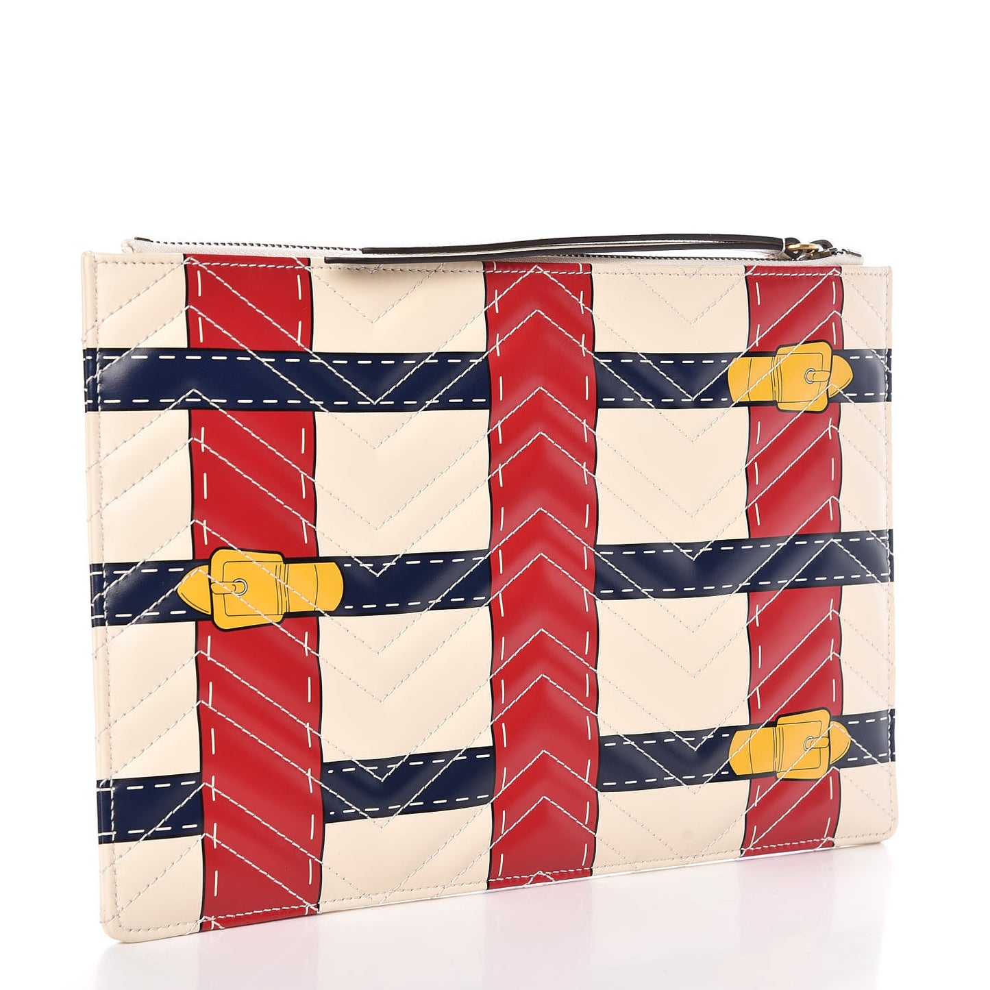 Calfskin Matelasse Trompe L'Oeil Print GG Marmont Zip Pouch White