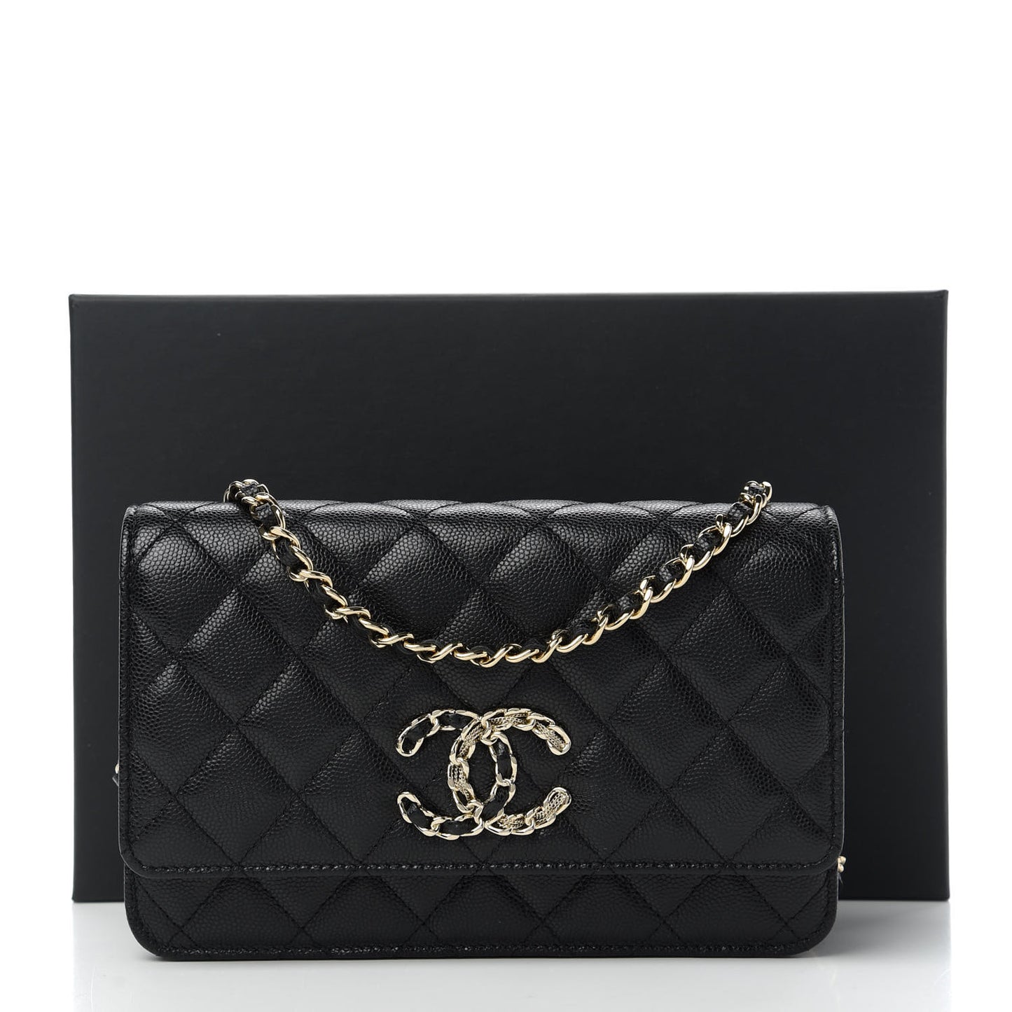 Caviar Quilted French New Wave Chain CC Wallet On Chain WOC Black