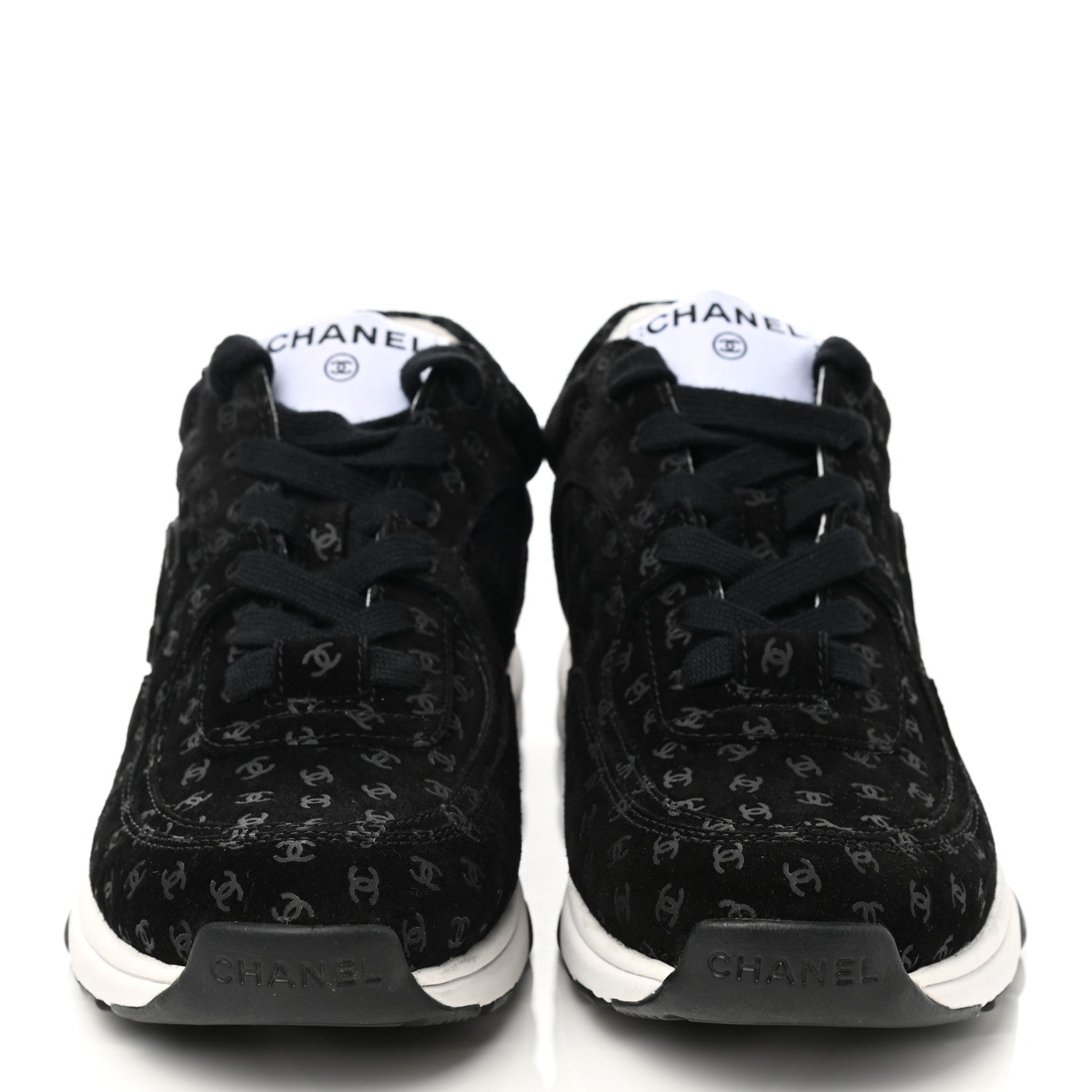 Chanel Suede Calfskin Printed CC Sneakers 35.5 Black 2 of 9