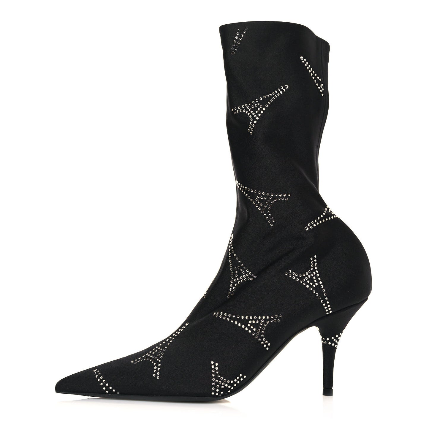 Spandex Crystal Eiffel Tower Print Extreme Pointed Toe Knife Ankle Boots 37.5 Black
