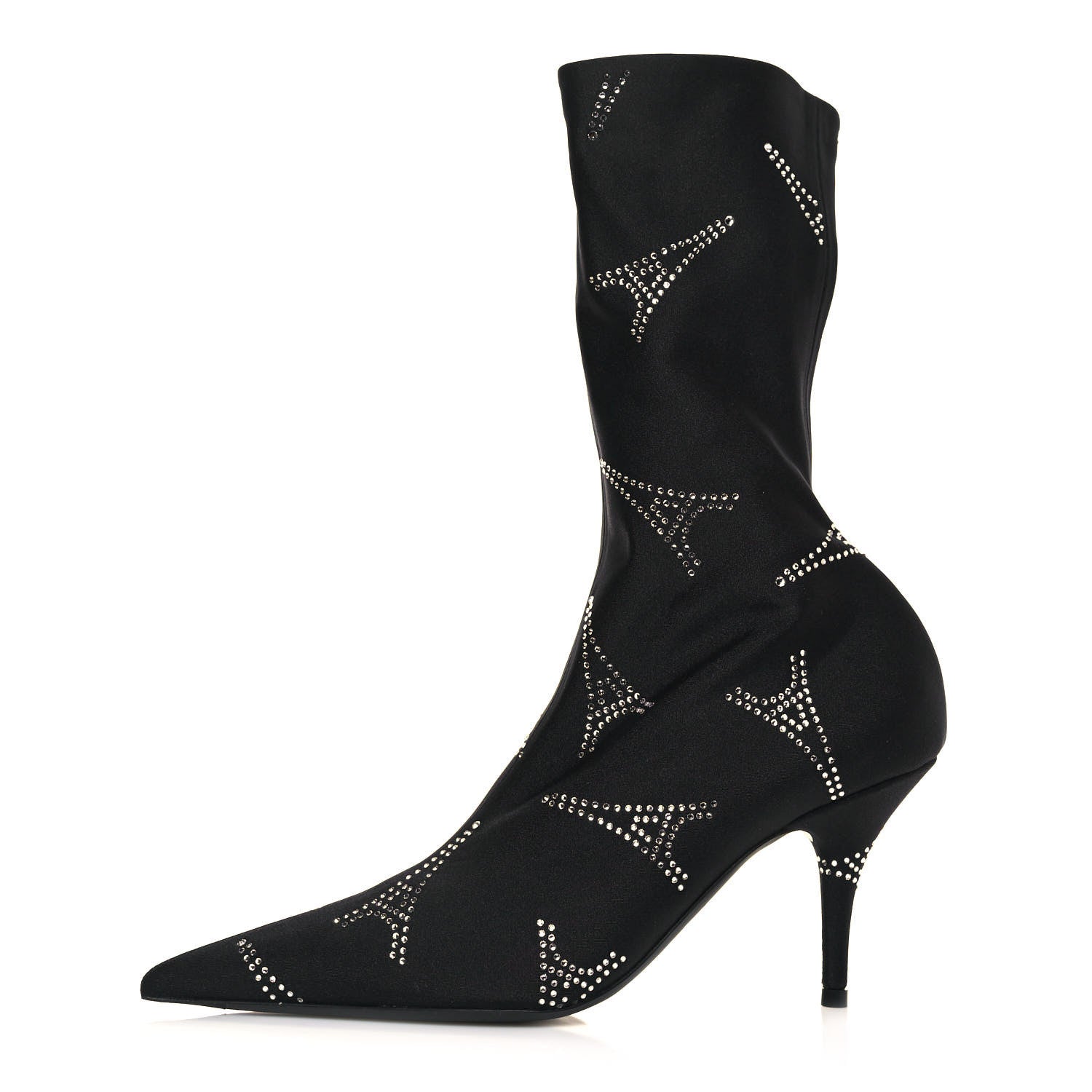 Balenciaga Spandex Crystal Eiffel Tower Print Extreme Pointed Toe Knife Ankle Boots 37.5 Black 1 of 6