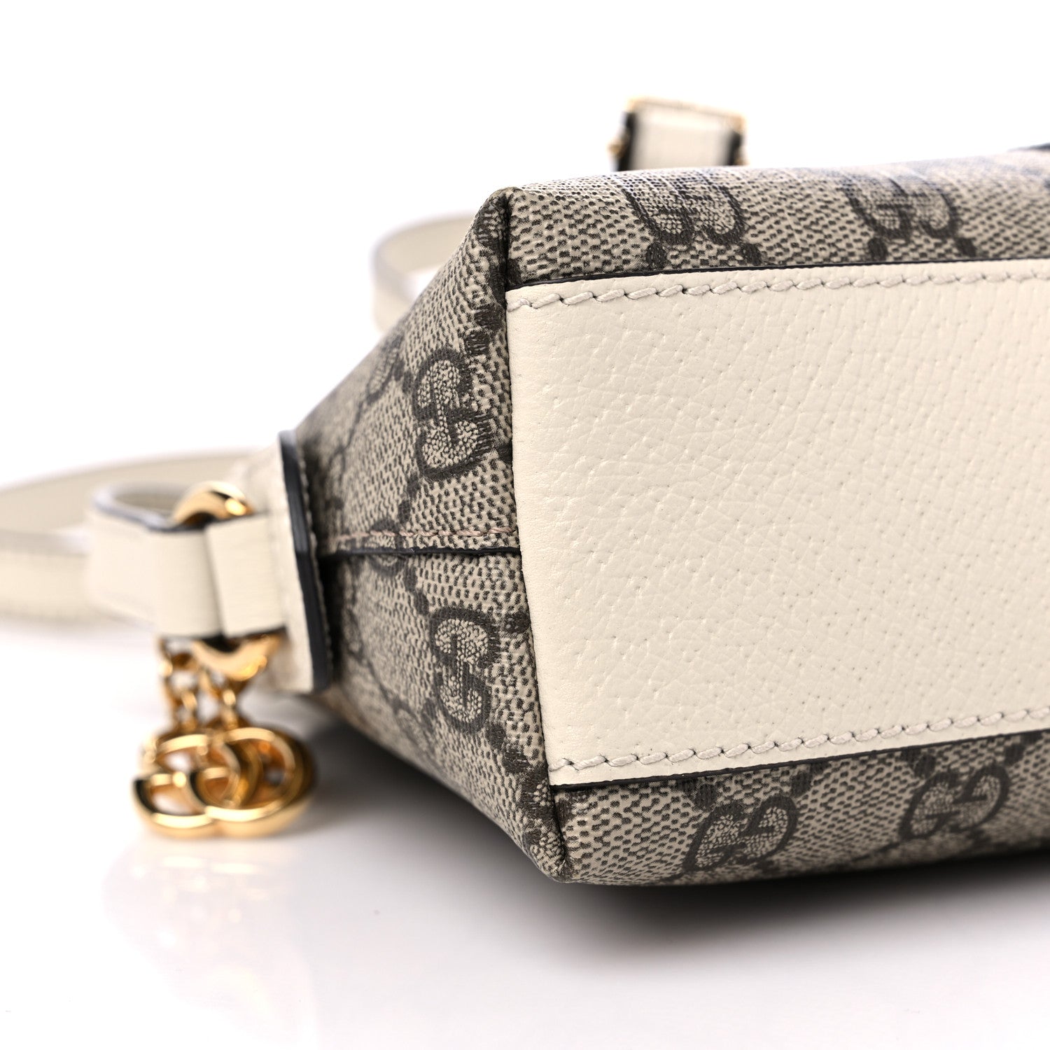 Gucci GG Supreme Monogram Textured Dollar Calfskin Web Small Ophidia Dome Shoulder Bag Beige Ebony Mystic White 9 of 11