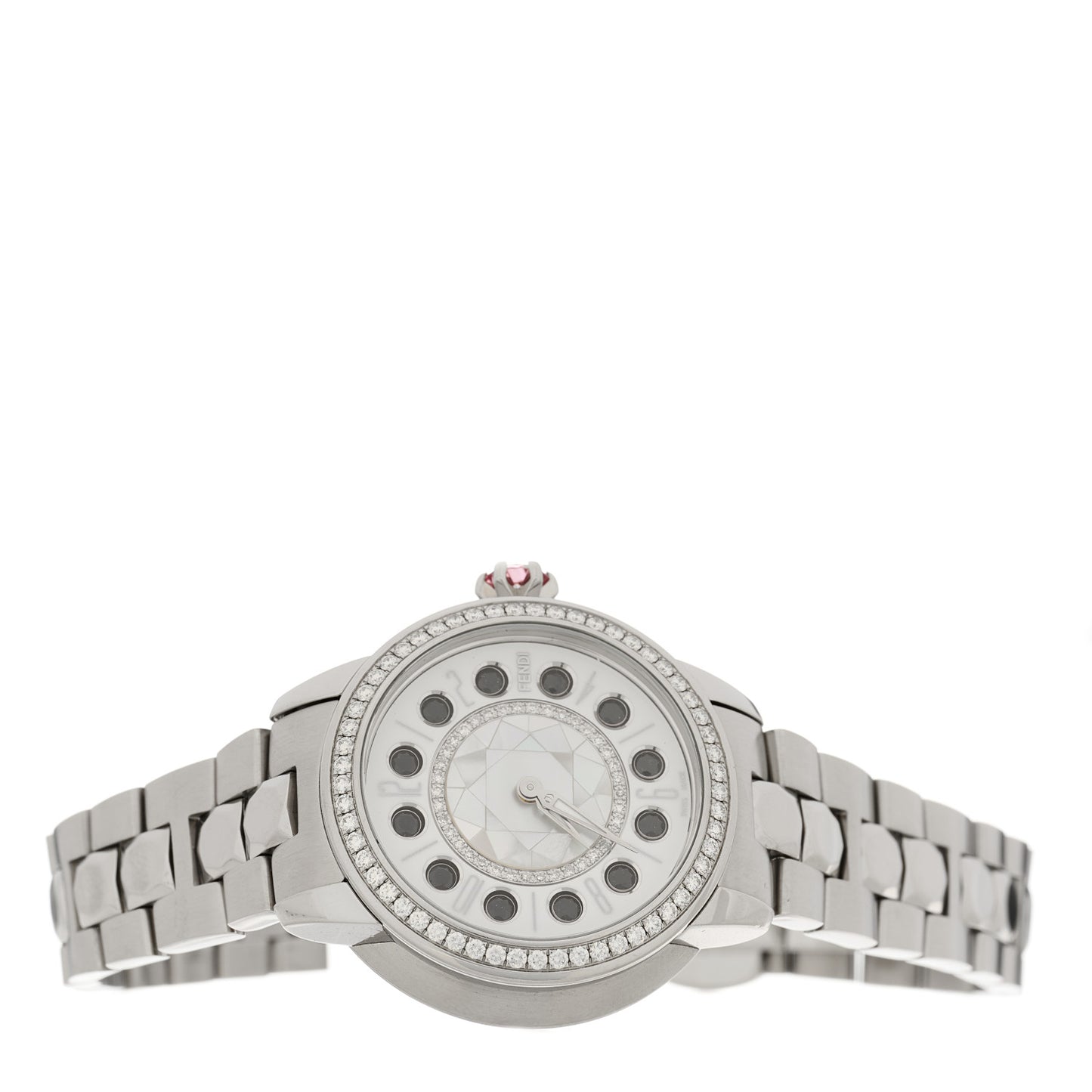 Stainless Steel Diamond Bezel Mother of Pearl Topaz 34mm Crazy Carats Quartz Watch