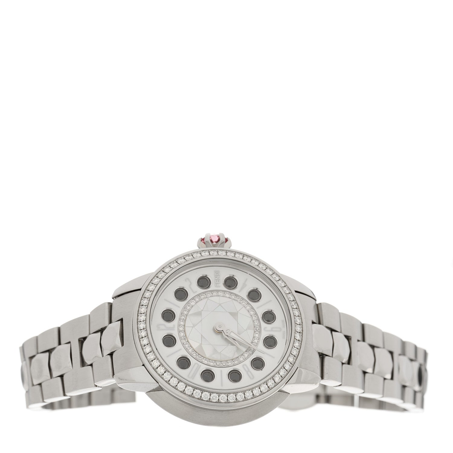 Fendi Stainless Steel Diamond Bezel Mother of Pearl Topaz 34mm Crazy Carats Quartz Watch 2 of 5