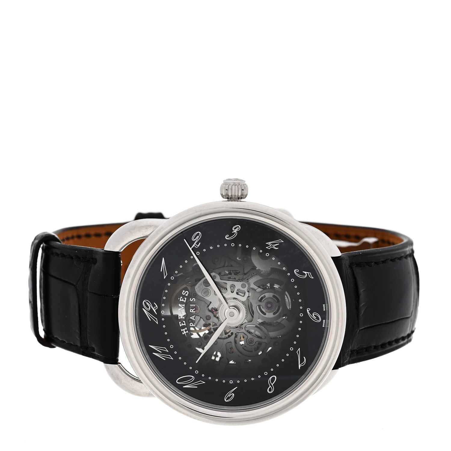 Hermes Stainless Steel Alligator 40mm Arceau Squelette Automatic Watch Noir 2 of 5