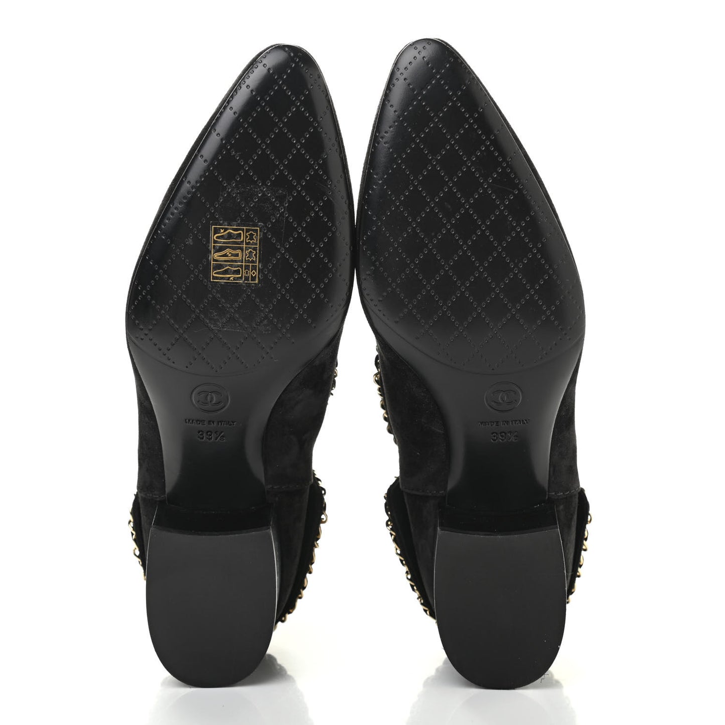 Suede Calfskin Chain CC Short Boots 39.5 Black