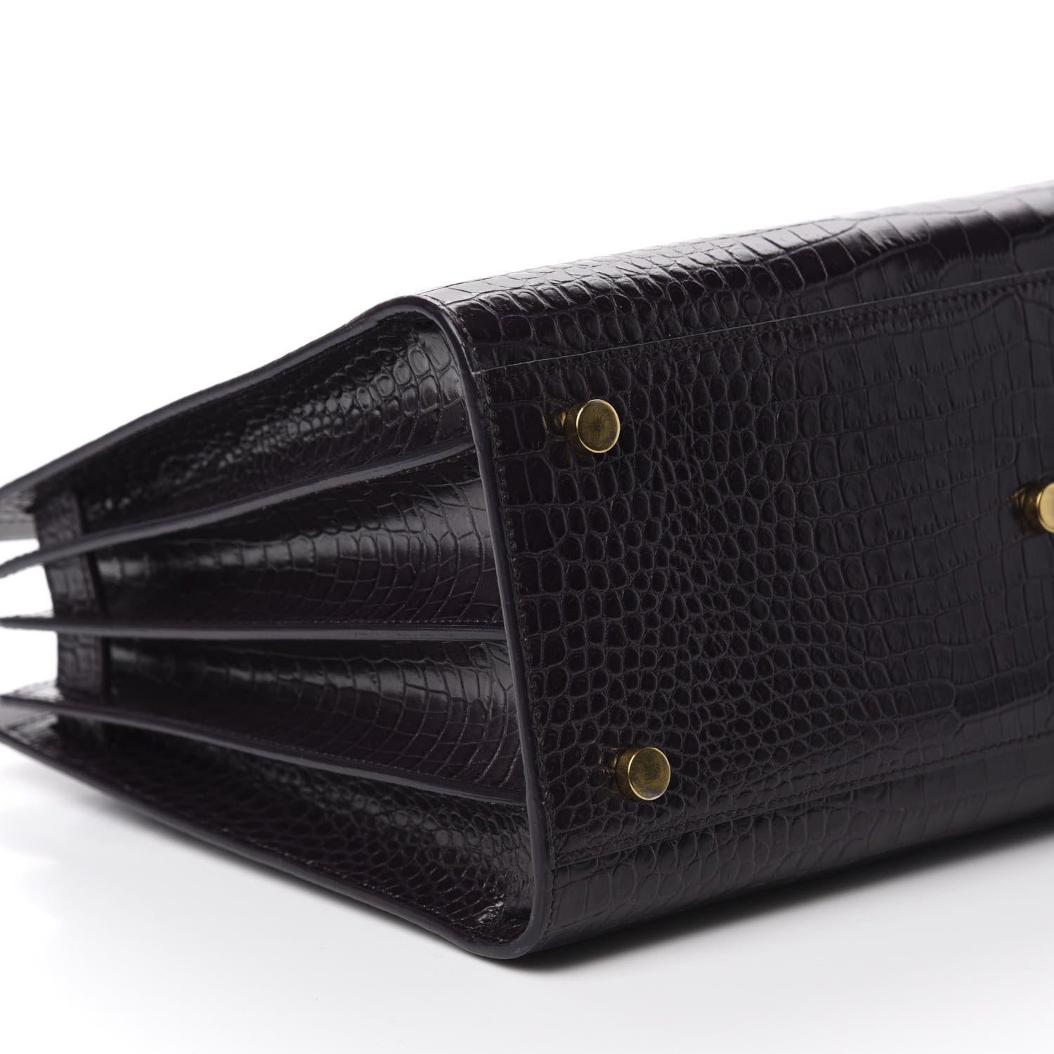 Saint Laurent Calfskin Crocodile Embossed Small Sac De Jour Prune 6 of 9