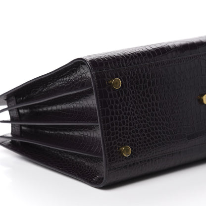 Saint Laurent Calfskin Crocodile Embossed Small Sac De Jour Prune 6 of 9