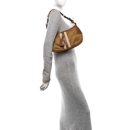 Prada Tessuto Nylon Striped Shoulder Bag Brown Beige 2 of 9