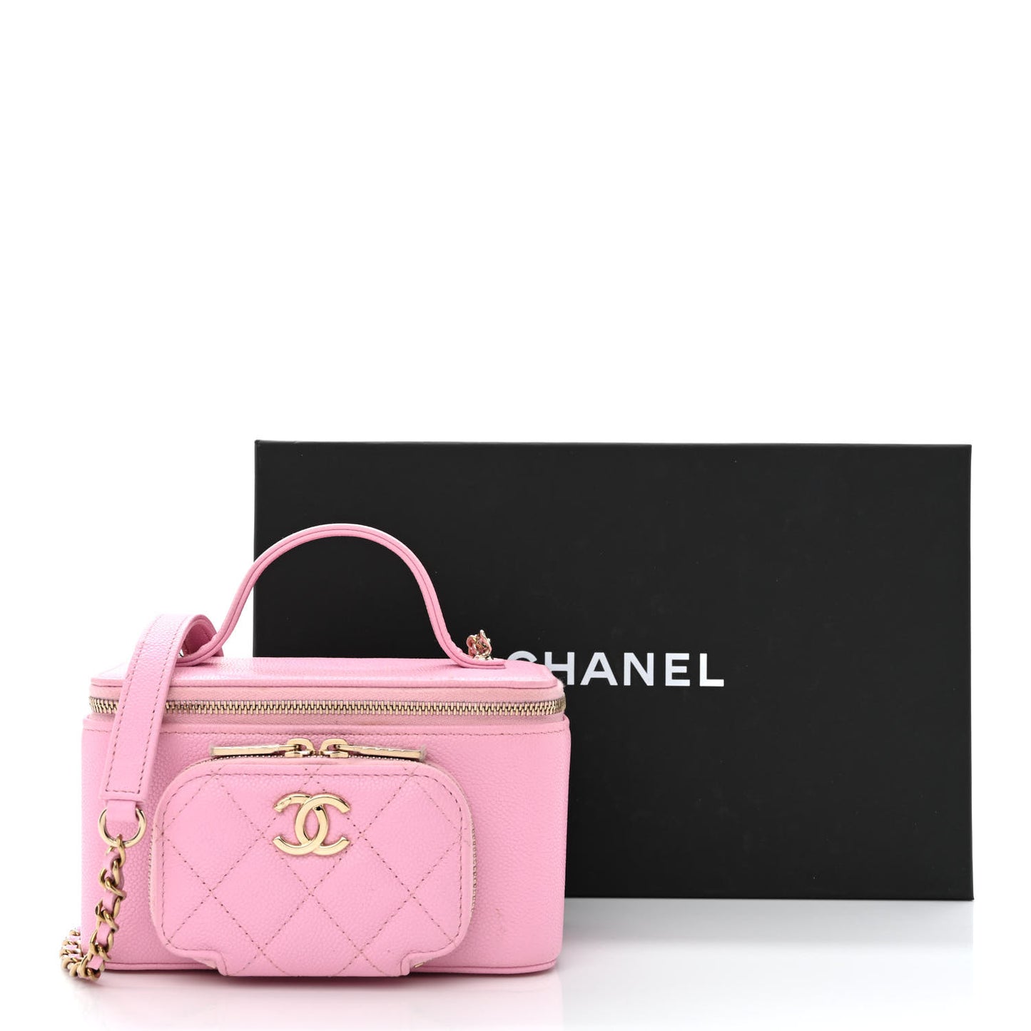 Caviar Quilted Top Handle Pocket Vanity Case Lilac