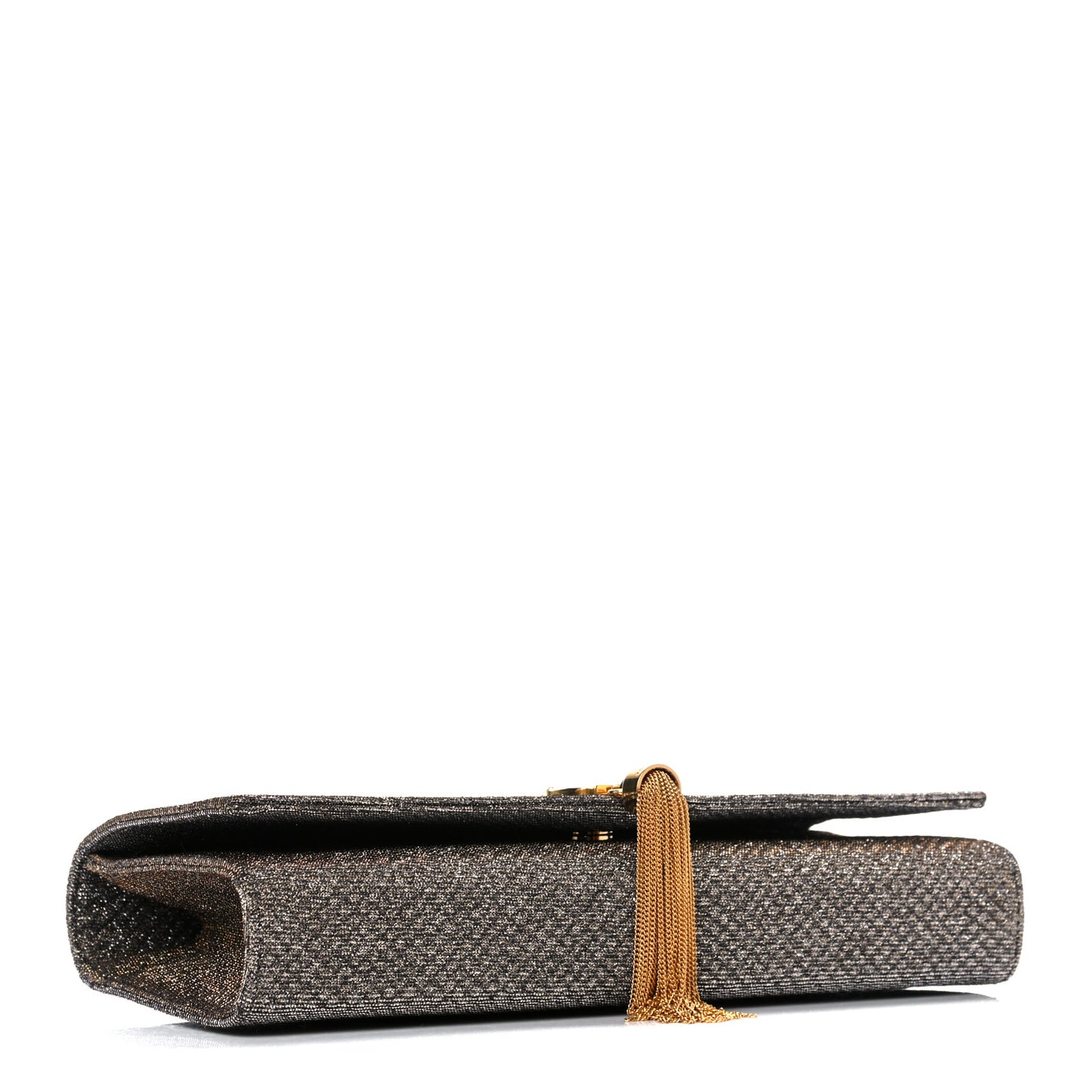 Metallic Canvas Woven Classic Monogram Tassel Clutch Silver Gold