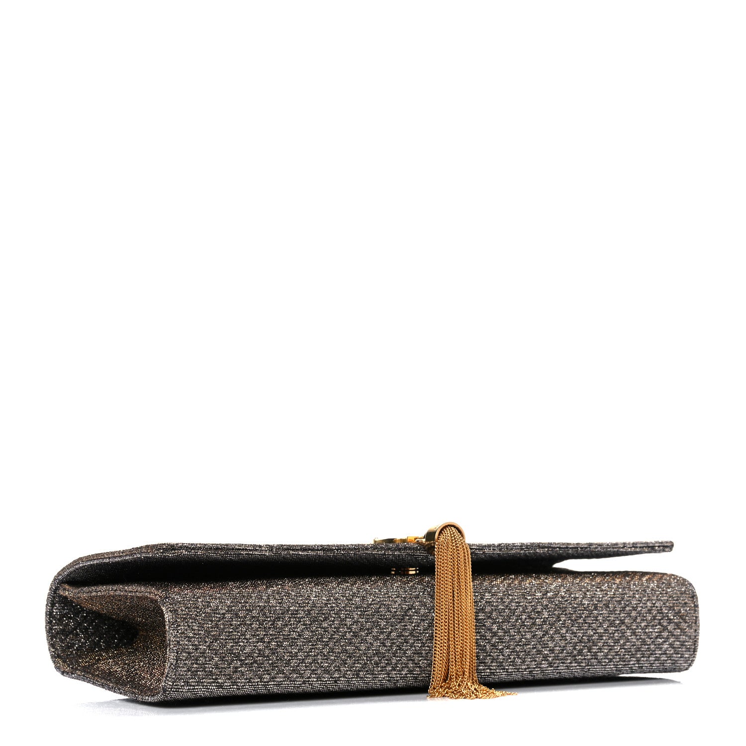Saint Laurent Metallic Canvas Woven Classic Monogram Tassel Clutch Silver Gold 4 of 13