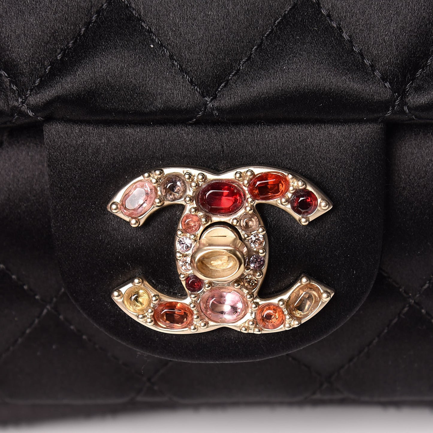 Satin Quilted Jeweled East West Flap Black