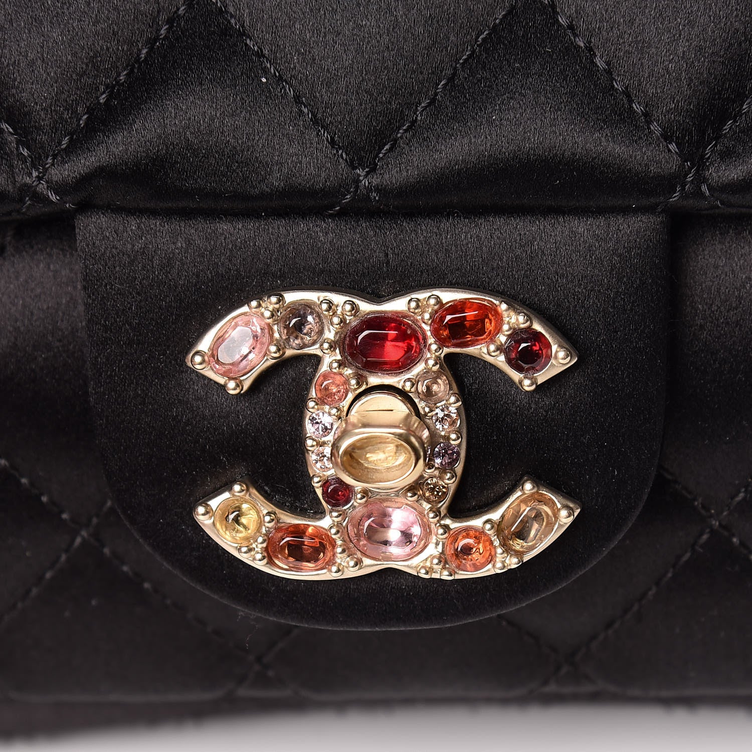Chanel Satin Quilted Jeweled East West Flap Black 10 of 10