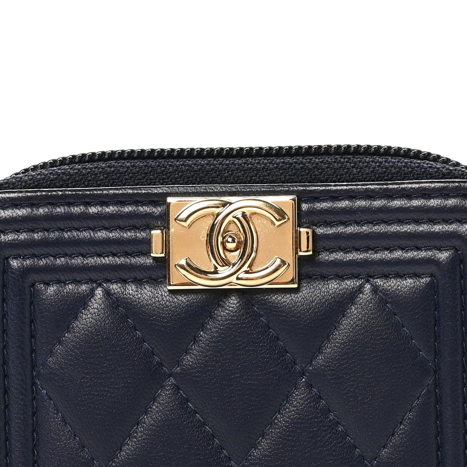 Chanel Lambskin Quilted Zip Around Boy Coin Purse Wallet Navy 9 of 9
