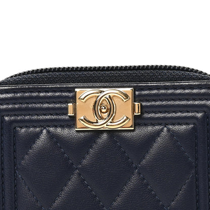 Chanel Lambskin Quilted Zip Around Boy Coin Purse Wallet Navy 9 of 9