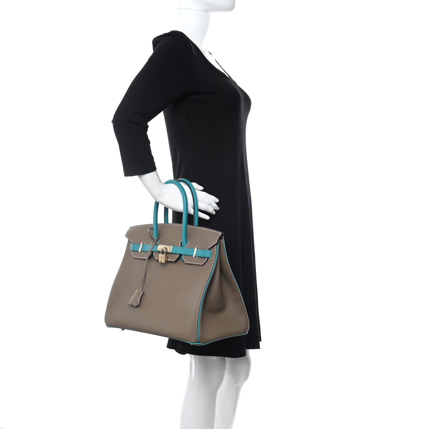 Hermes Epsom Horseshoe Birkin 35 Etoupe Bleu Paon 2 of 10