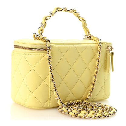 Chanel Lambskin Quilted Crystal Small Top Handle Vanity Case With Chain Light Yellow 3 of 10