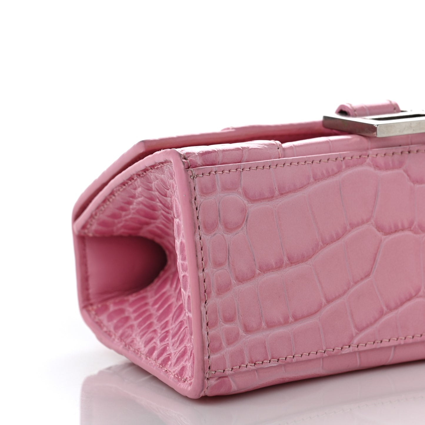 Shiny Calfskin Crocodile Embossed Hourglass Top Handle Bag XS Pink