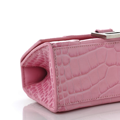 Balenciaga Shiny Calfskin Crocodile Embossed Hourglass Top Handle Bag XS Pink 5 of 8