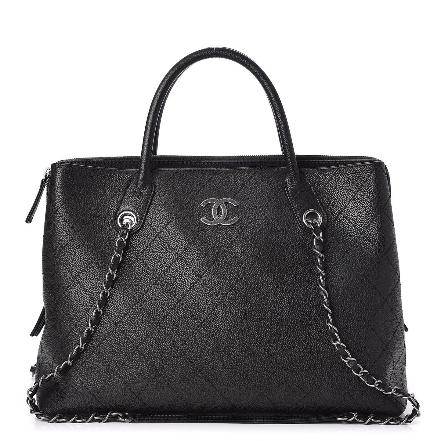 Grained Vegetal Calfskin Urban Shopping Tote Black
