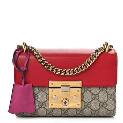 Gucci GG Supreme Monogram Calfskin Small Padlock Shoulder Bag Beige Hibiscus Red New Rosette 1 of 12