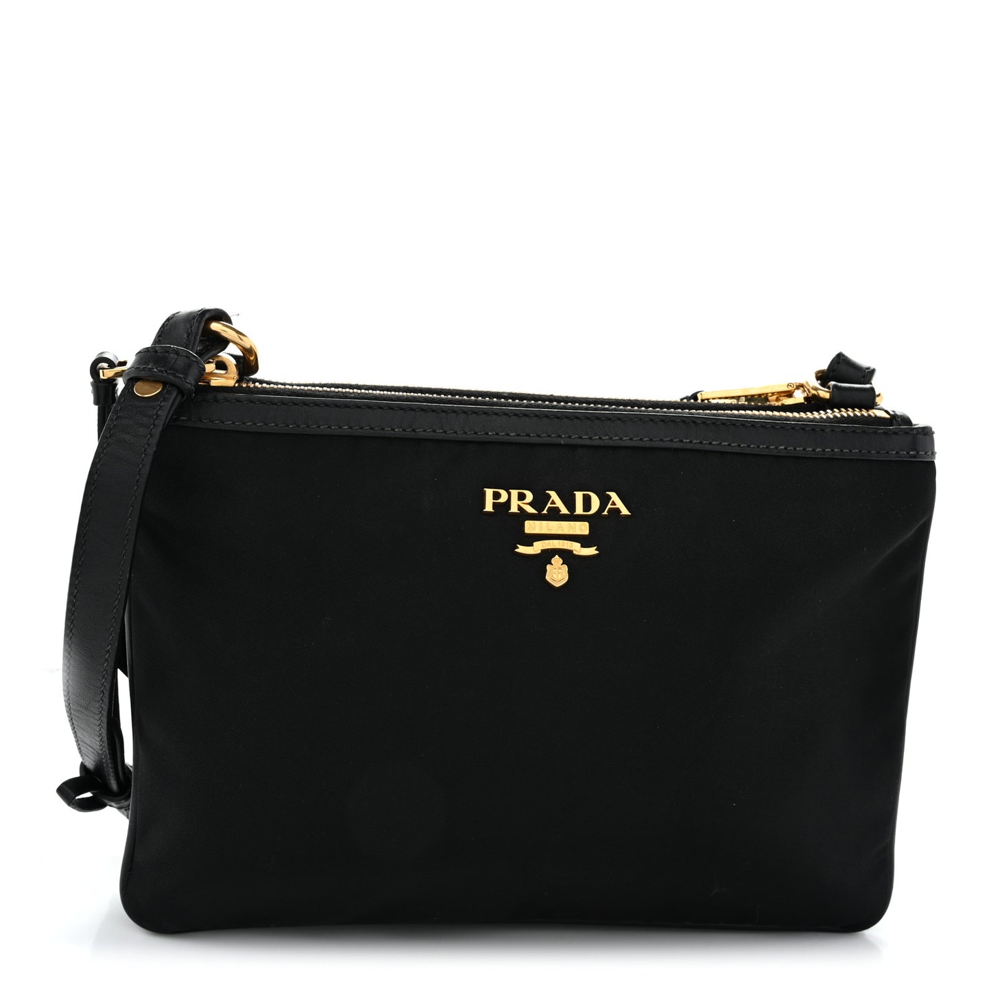 Tessuto Nylon Soft Calf Double Zip Crossbody Bag Black