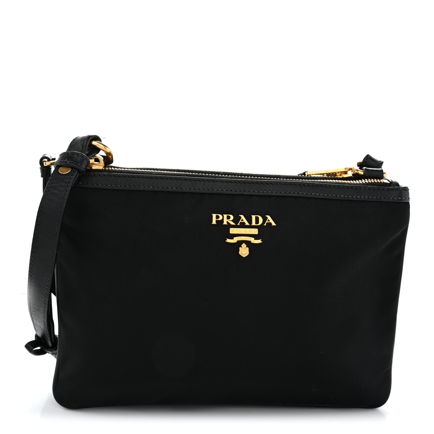Prada Tessuto Nylon Soft Calf Double Zip Crossbody Bag Black 1 of 11
