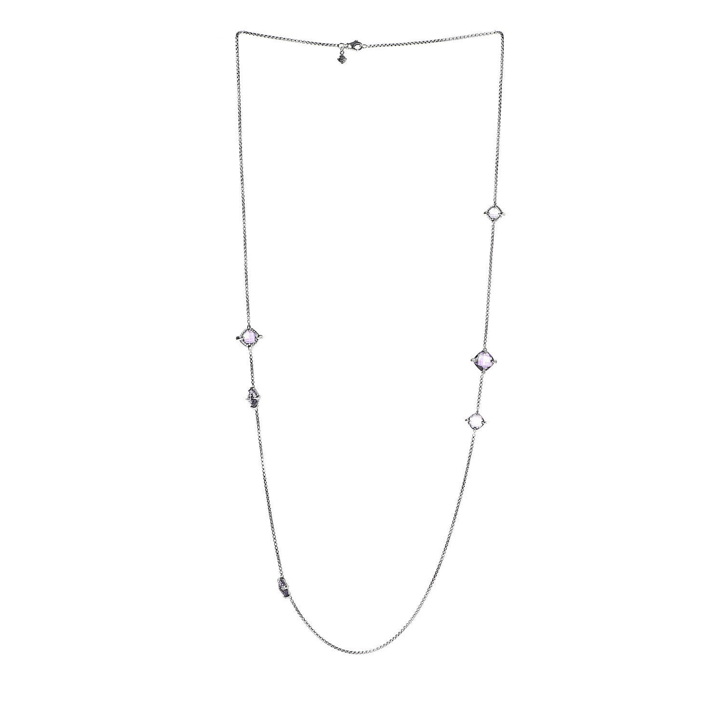 Sterling Silver Diamond Amethyst Chatelaine Station Necklace