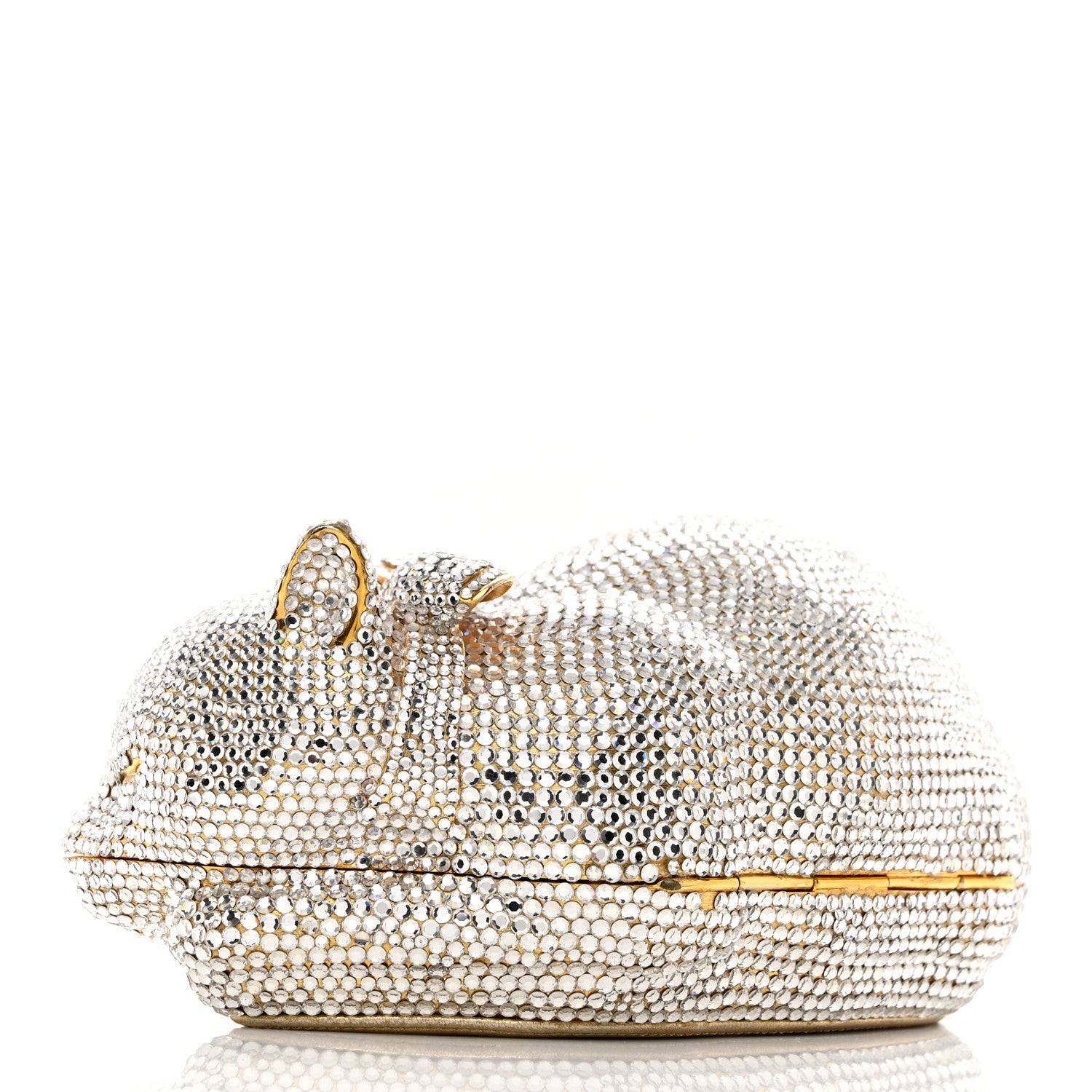 Judith Leiber Swarovski Crystal Sleeping Cat Minaudiere Clutch Silver 3 of 10