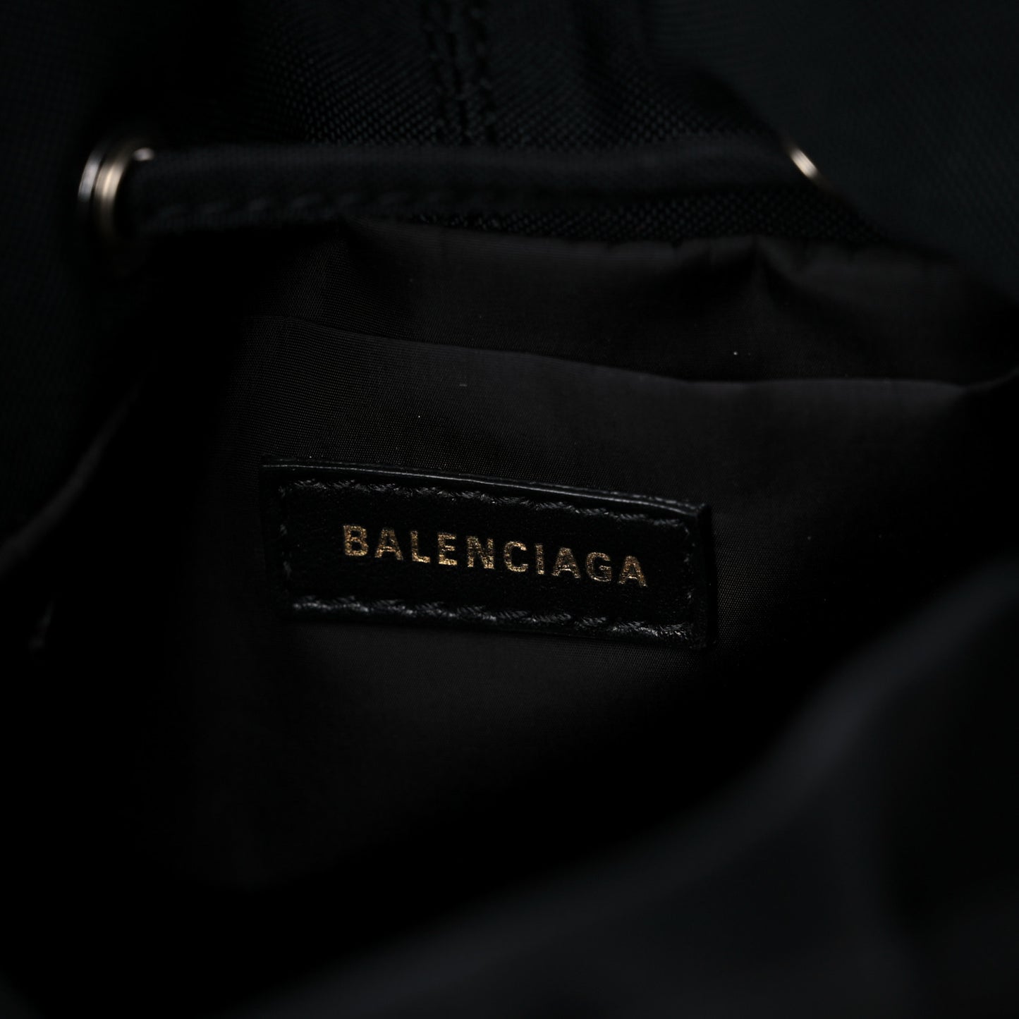 Recycled Sport Nylon Logo Embroidered Wheel Drawstring Bucket Bag XS Black
