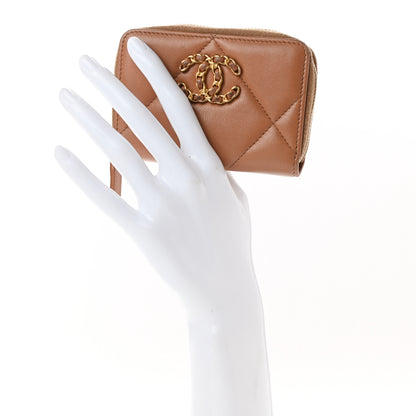 Chanel Shiny Goatskin Quilted 19 Zip Around Coin Purse Wallet Brown 2 of 8