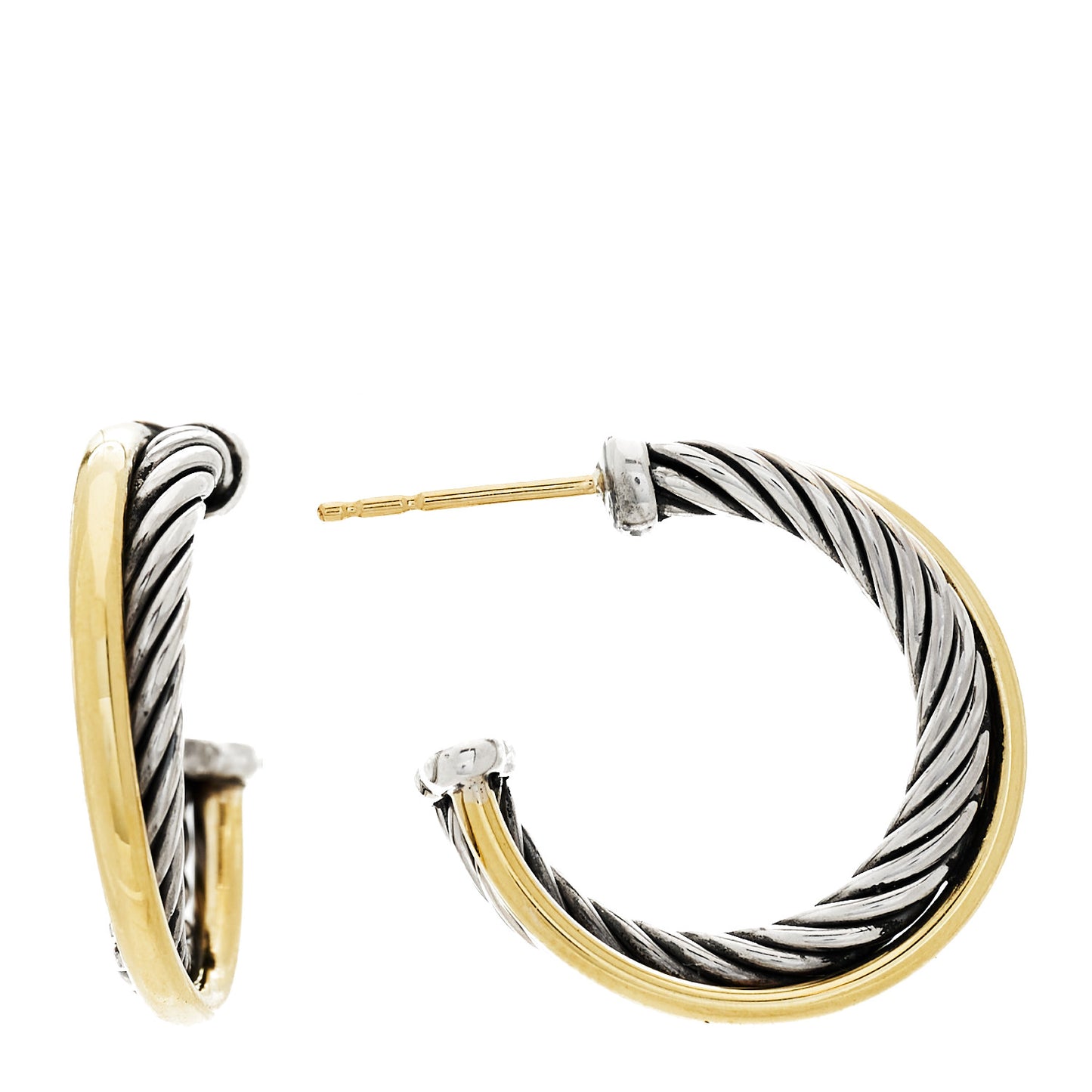 Sterling Silver 18K Yellow Gold 23mm Crossover Cable Hoop Earrings
