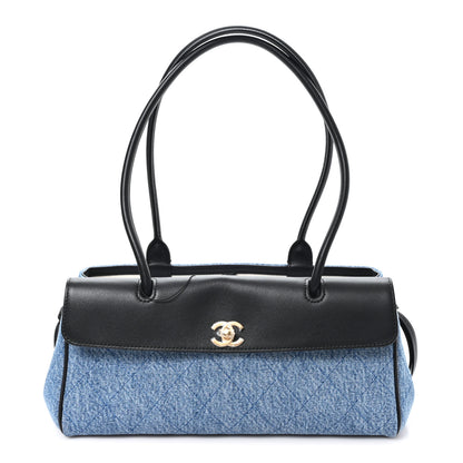 Chanel Calfskin Denim Stitched Urban Essentials Small Shopping Bag Blue Black 1 of 10